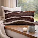 Hand Crafted Bolster Cover – Brown | 21"x12" | Poly Cotton Fabric | Embellished Sequin Stripe Design