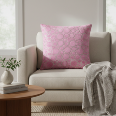 Machine-Crafted Pink Cushion Cover – 16"x16" | Circular Embroidered Design | Premium Poly Channel Fabric