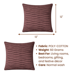 Fabric-Crafted Brown Cushion Cover – 12"x12" | Elegant Wave Layered Texture | Premium Poly Cotton
