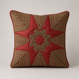 Machine Crafted Red Cushion Cover – 12"x12" | Geometric Star Patchwork Embroidery | Premium Poly-Cotton Decorative Cushion Cover