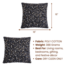 Hand Crafted Cushion Cover – Black | 16"x16" | Poly Cotton | Premium Sequin Design