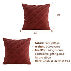 Fabric-Crafted Maroon Cushion Cover – 24"x24" | Textured Wave Design | Premium Poly Cotton