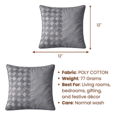 Fabric-Crafted Cushion Cover – Grey | 12"x12" | Poly Cotton | Modern & Elegant