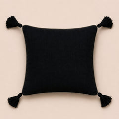 Handcrafted Cushion Cover – Black | 12"x12" | Traditional Embroidered Tassel Decorative Cushion Cover