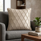 Fabric Crafted Cushion Cover – Cream | 16"x16" | Poly Cotton Fabric | Elegant Embossed Wavy Pattern Design