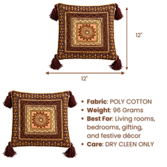 Hand Crafted Cushion Cover – Brown | 12"x12" | Poly Cotton | Embroidered Medallion Design