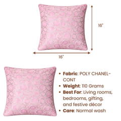 Machine-Crafted Pink Cushion Cover – 16"x16" | Circular Embroidered Design | Premium Poly Channel Fabric