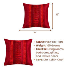 Hand Crafted Cushion Cover – Maroon | 16"x16" | Poly Cotton | Textured Panel Design