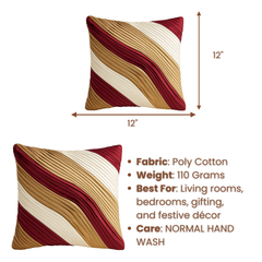 Fabric-Crafted Gold Cushion Cover – 12"x12" | Triple-Tone Pleated Waves | Premium Poly Cotton