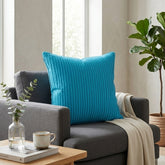 Fabric Crafted Cushion Cover – Turquoise | 16"x16" | Poly Cotton Foam Fabric | Premium Ribbed Texture Design