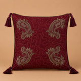 Maroon Paisley Embroidered Decorative Cushion Cover | 16"x16" Traditional Tassel Cushion Cover