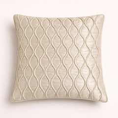 Fabric Crafted Cushion Cover – Cream | 16"x16" | Poly Cotton Fabric | Elegant Embossed Wavy Pattern Design