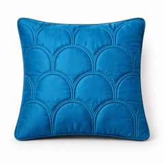 Fabric Crafted Cushion Cover – Turquoise | 12"x12" | Poly Cotton | Modern Quilted Arc Design
