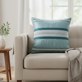 Handcrafted Green Cushion Cover – 16"x16" | Striped Embellished Design | Premium Poly Cotton