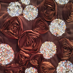Hand Crafted Cushion Cover – Brown | 16"x16" | Poly Cotton | Embroidered Sequin Rosette Design