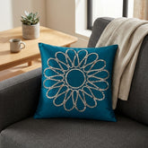 Hand Crafted Cushion Cover – Turquoise | 12"x12" | Poly Cotton Fabric | Floral Design