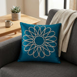 Hand Crafted Cushion Cover – Turquoise | 12"x12" | Poly Cotton Fabric | Floral Design