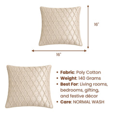 Fabric Crafted Cushion Cover – Cream | 16"x16" | Poly Cotton Fabric | Elegant Embossed Wavy Pattern Design