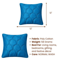 Fabric Crafted Cushion Cover – Turquoise | 12"x12" | Poly Cotton | Modern Quilted Arc Design