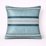 Handcrafted Green Cushion Cover – 16"x16" | Striped Embellished Design | Premium Poly Cotton