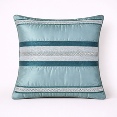 Handcrafted Green Cushion Cover – 16"x16" | Striped Embellished Design | Premium Poly Cotton