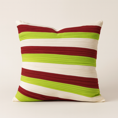 Fabric-Crafted Cream Cushion Cover – 16"x16", Multi-Stripe Textured Design in Premium Poly Cotton