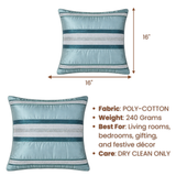 Handcrafted Green Cushion Cover – 16"x16" | Striped Embellished Design | Premium Poly Cotton