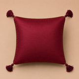 Maroon Paisley Embroidered Decorative Cushion Cover | 16"x16" Traditional Tassel Cushion Cover