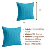 Fabric Crafted Cushion Cover – Turquoise | 16"x16" | Poly Cotton Foam Fabric | Premium Ribbed Texture Design