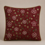 Red Embroidered Decorative Cushion Cover | 16"x16" Luxury Designer Cushion Cover