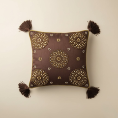 Handcrafted Brown Cushion Cover – 16"x16", Premium Poly Cotton