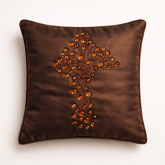 Hand Crafted Cushion Cover – Brown | 12"x12" | Poly Cotton | Embroidered Floral Design