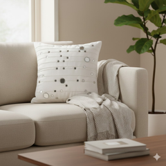 Handcrafted White Cushion Cover – 16"x16" | Decorative Bead & Thread Work | Premium Poly Cotton