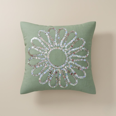 Handcrafted Light Green Floral Cushion Cover – 12"x12", Premium Poly Cotton