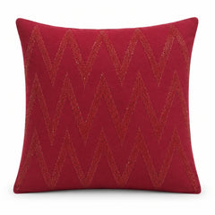 Handcrafted Cushion Cover – Red | 16"x16" | Zigzag Embroidered Decorative Cushion Cover