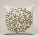 Machine Crafted Cream Cushion Cover – 16"x16" | Elegant Gold Floral Embroidery | Premium Poly-Cotton Decorative Cushion Cover
