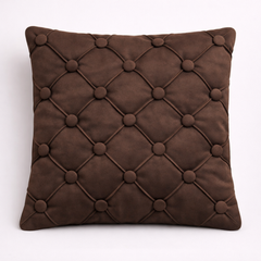 Hand Crafted Cushion Cover – Clay | 12"x12" | Poly Cotton | Diamond Button Tufted Design