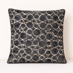 Machine-Crafted Black Cushion Cover – 16"x16" | Circular Embroidered Design | Premium Poly Channel Fabric