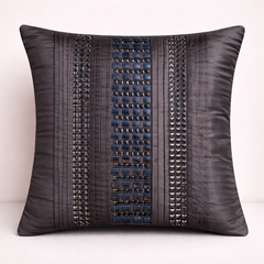 Hand Crafted Cushion Cover – Black | 16"x16" | Poly Cotton | Textured Panel Design