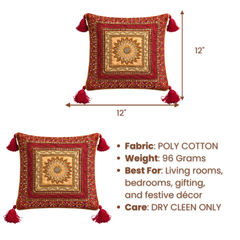 Hand Crafted Cushion Cover – Maroon | 12"x12" | Poly Cotton | Embroidered Medallion Design