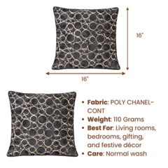 Machine-Crafted Black Cushion Cover – 16"x16" | Circular Embroidered Design | Premium Poly Channel Fabric
