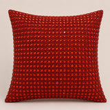 Handcrafted Burgundy Beaded Cushion Cover – 16"x16" | Premium Poly Cotton | Elegant Handcrafted Design