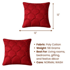Fabric Crafted Cushion Cover – Maroon | 12"x12" | Poly Cotton | Modern Quilted Arc Design