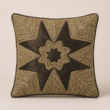 Machine Crafted Brown Cushion Cover – 12"x12" | Geometric Star Patchwork Embroidery | Premium Poly-Cotton Decorative Cushion Cover
