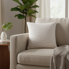 Fabric-Crafted White Cushion Cover – 12"x12" | Elegant Wave Layered Texture | Premium Poly Cotton