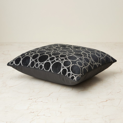 Machine-Crafted Black Cushion Cover – 16"x16" | Circular Embroidered Design | Premium Poly Channel Fabric