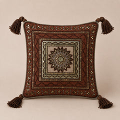 Handcrafted Cushion Cover – Orange | 12"x12" | Traditional Embroidered Tassel Decorative Cushion Cover