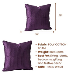 Fabric Crafted Cushion Cover – Dark Purple | 16"x16" | Poly Cotton Foam Fabric | Premium Ribbed Texture Design