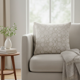 Machine-Crafted Cream Gold Cushion Cover – 16"x16" | Circular Embroidered Design | Premium Poly Channel Fabric