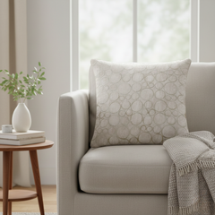 Machine-Crafted Cream Gold Cushion Cover – 16"x16" | Circular Embroidered Design | Premium Poly Channel Fabric